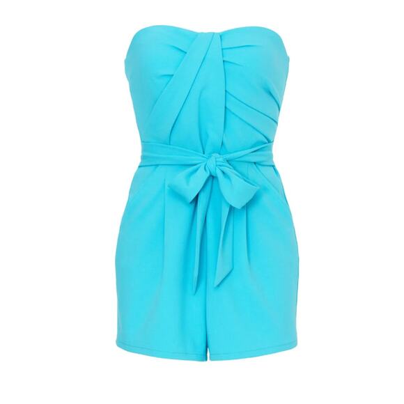 Great Jones Blue Strapless Romper LARGE Turquoise Vacation Resort Designer $260 - Picture 8 of 11